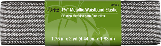 9590BS|Dritz 1-3/4" Metallic Waistband Elastic, Black & Silver Metallic, 2 yd